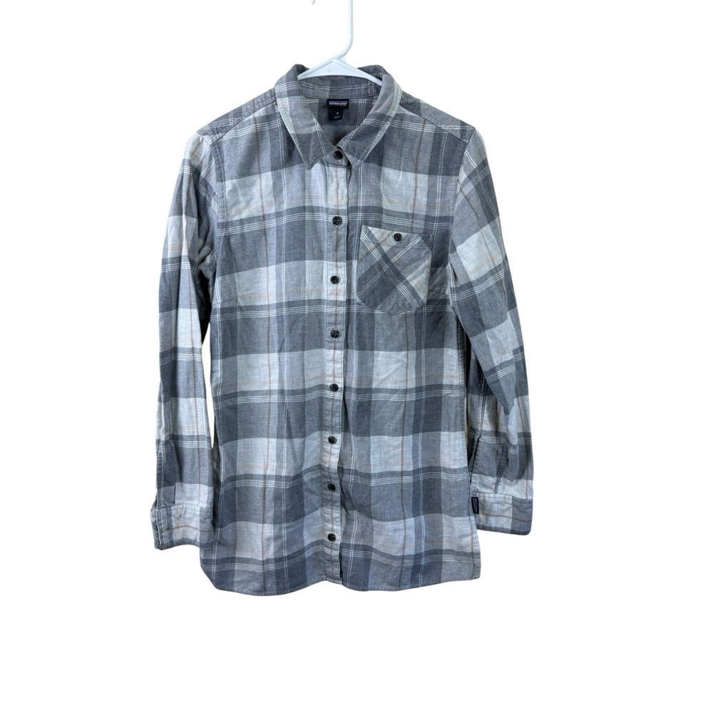 Patagonia Shirt Women Small Gray Plaid Aspen Forest Tunic Button Up Flannel